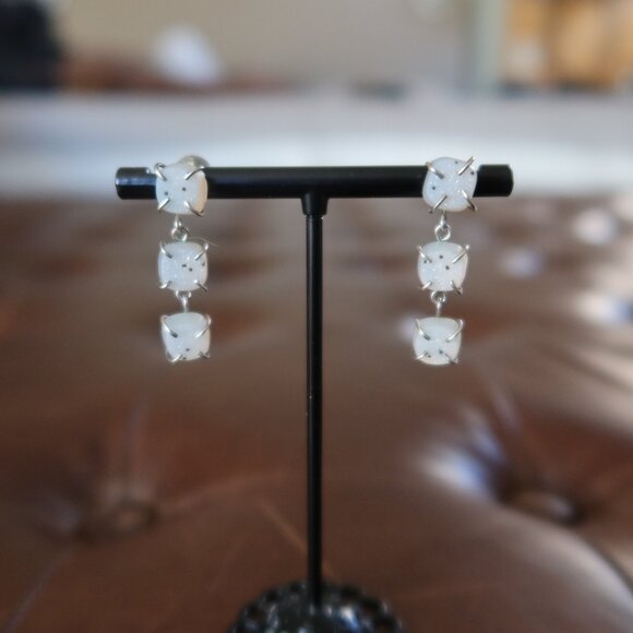 $675 Melissa Joy Manning sterling silver and white druzy 3 drop earrings MJM,All Products : American Fashion Style Bags On Sale